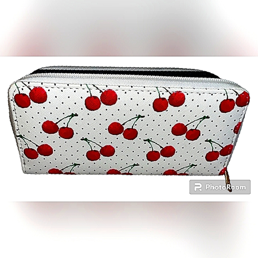 White Cherry-Print Zip Wallet - Picture 1 of 4